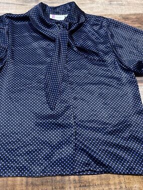Prophecy Petites Black Blouse with Periwinkle Polka Dots